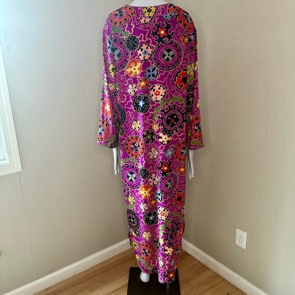 NATORI Vintage Silky Geometric Print Caftan Kaftan Nightgown Loungewear Retro M - Picture 10 of 15